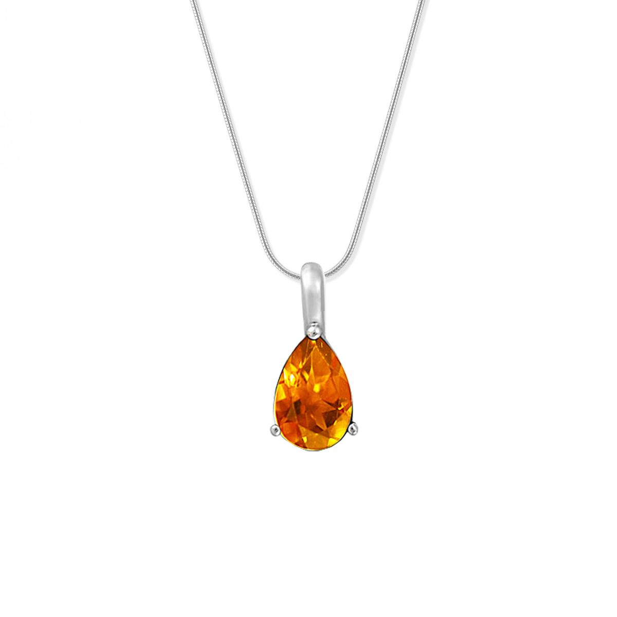 Sterling Silver Pear Citrine 18 inch Necklace