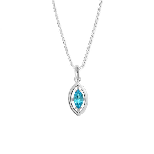 Sterling Silver Open Frame Marquise Blue Topaz 18 inch Necklace