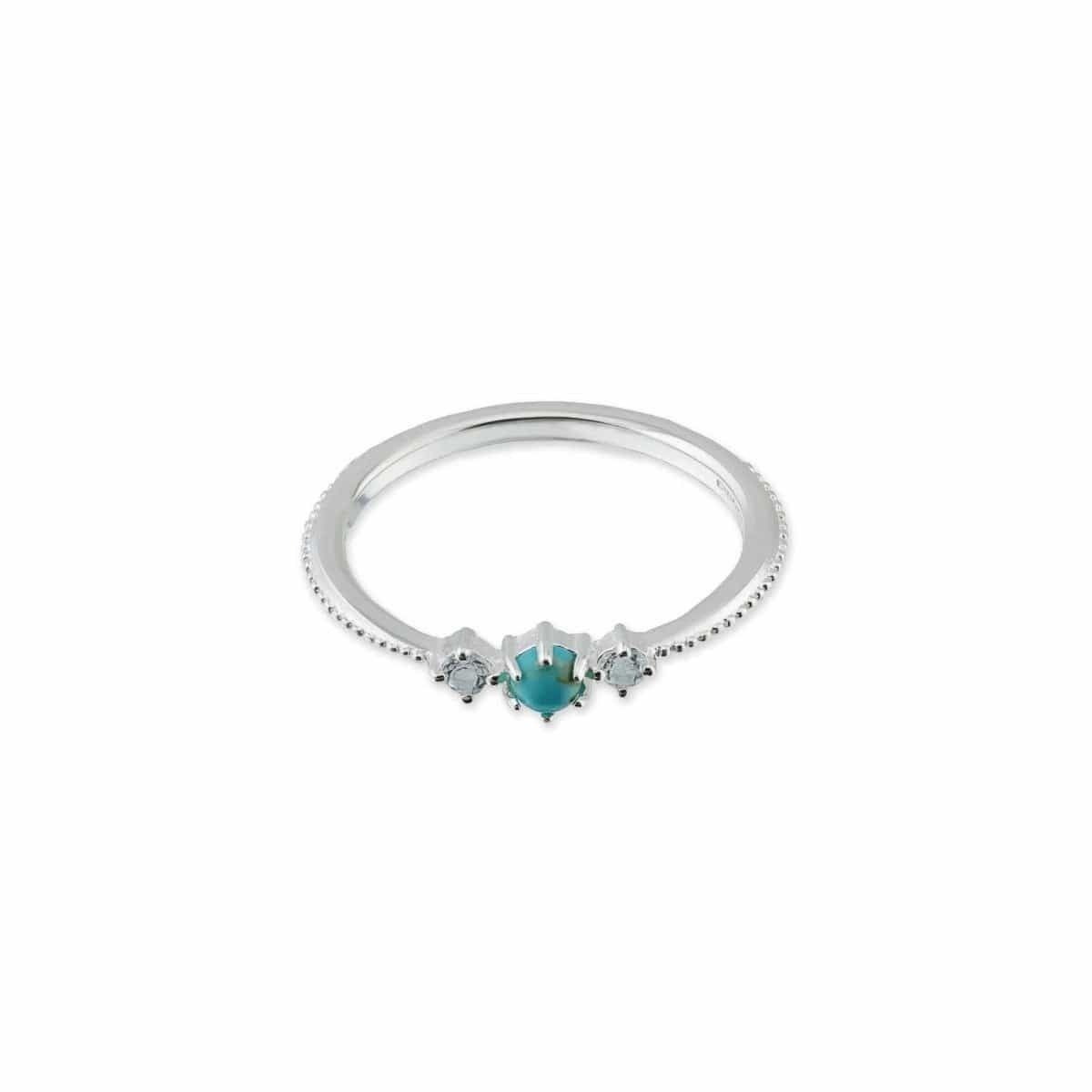 Sterling Silver Dainty Turquoise and White Topaz Three Stone Ring
