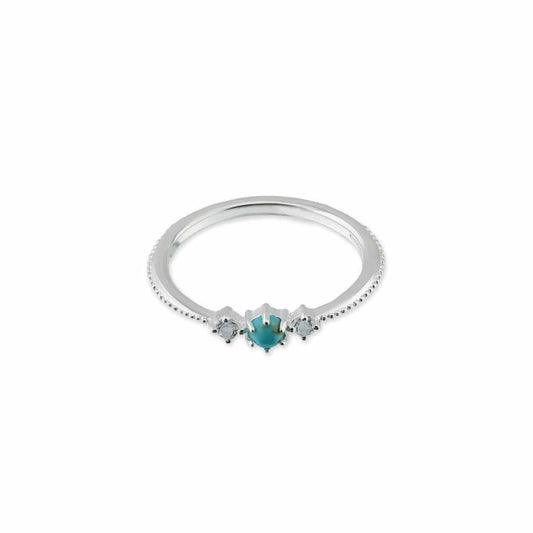 Sterling Silver Dainty Turquoise and White Topaz Three Stone Ring