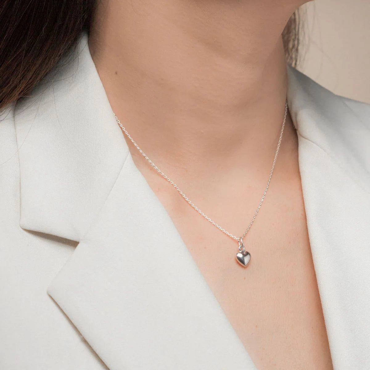 Sterling Silver Puffy Heart Pendant Necklace
