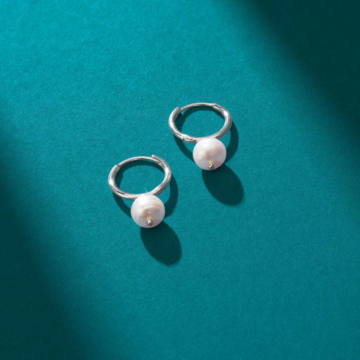 Sterling Silver Pearl Huggie Earrings