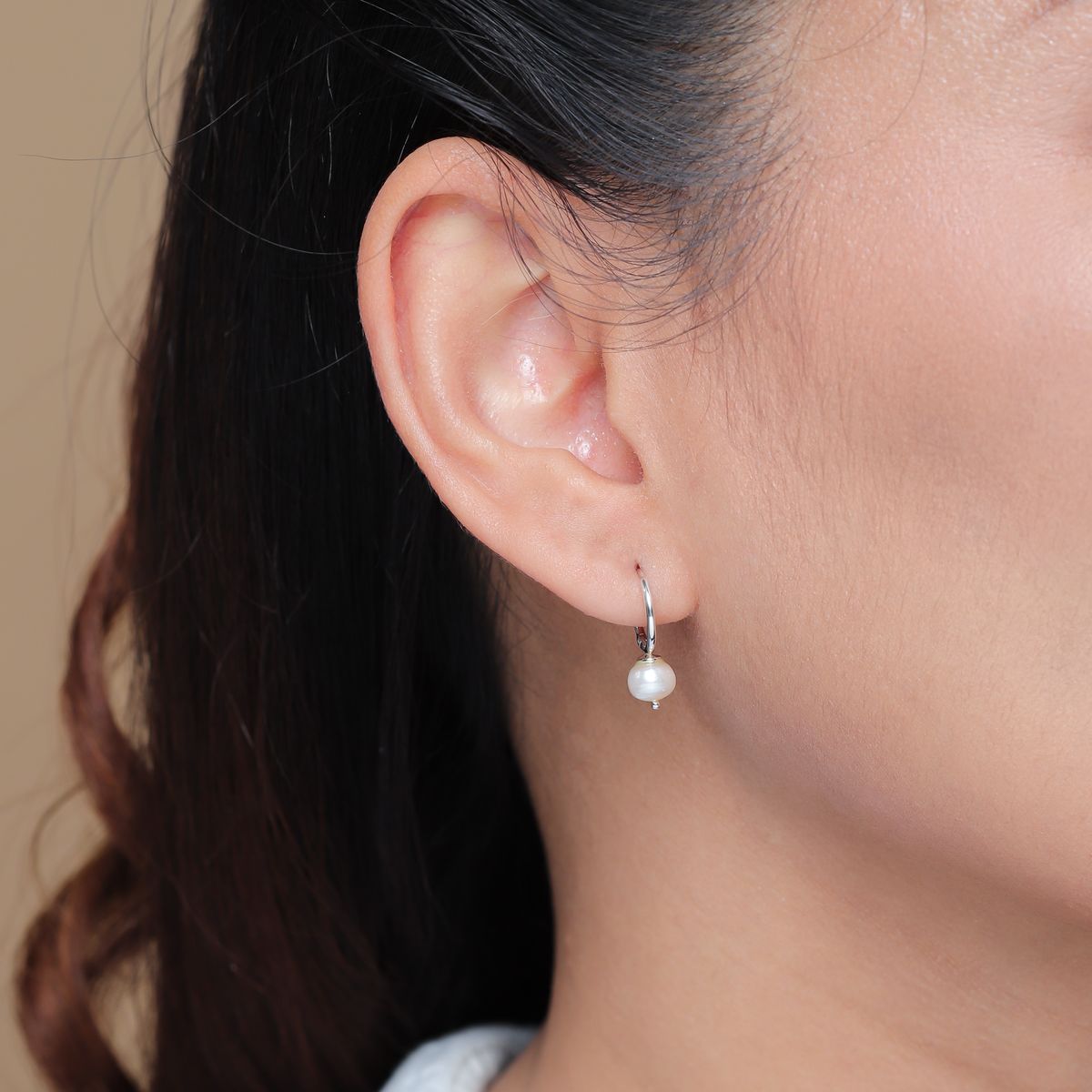 Sterling Silver Pearl Huggie Earrings