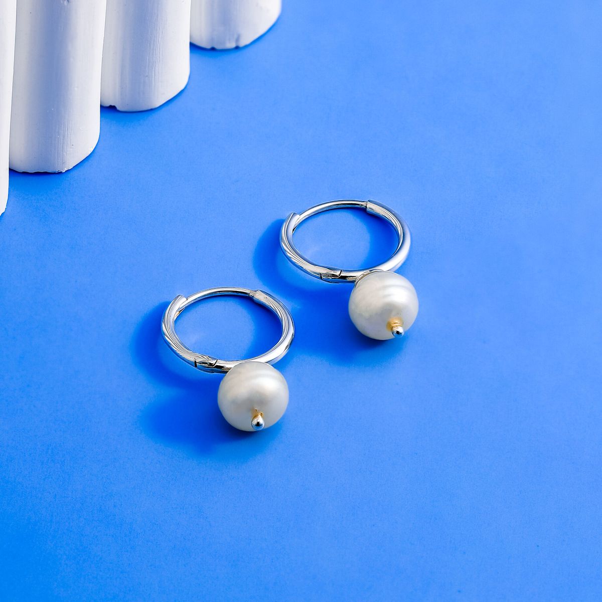 Sterling Silver Pearl Huggie Earrings
