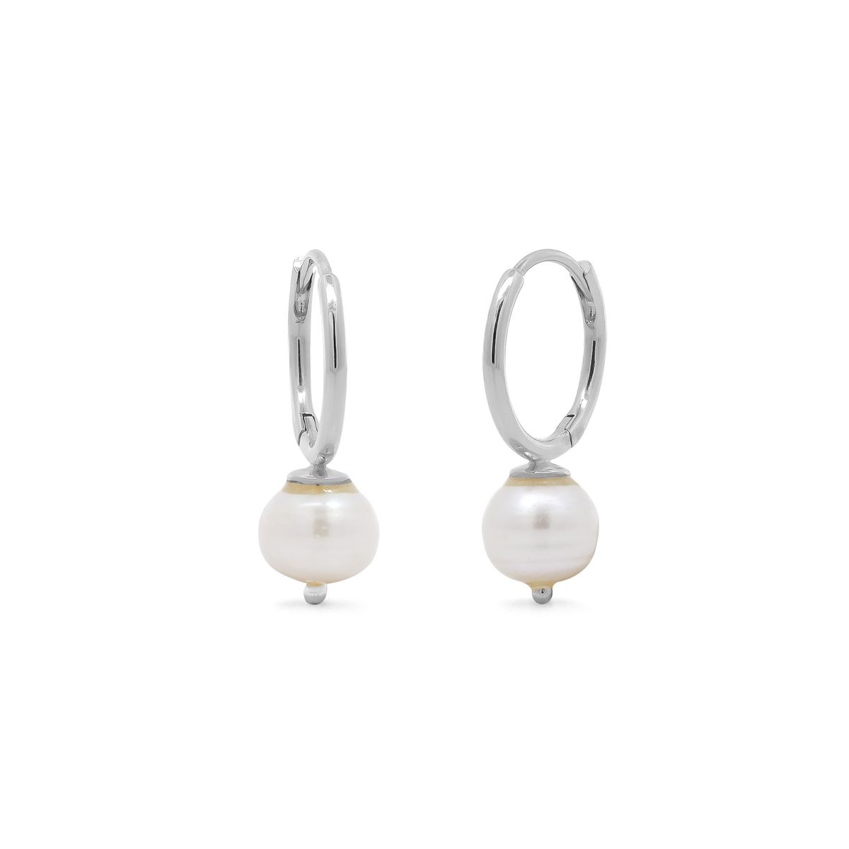 Sterling Silver Pearl Huggie Earrings