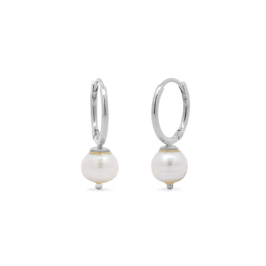 Sterling Silver Pearl Huggie Earrings
