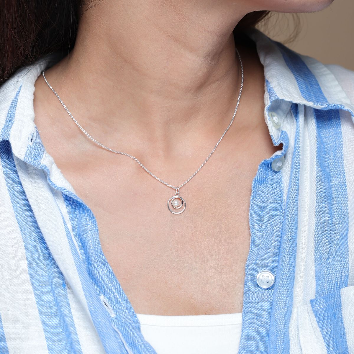 Sterling Silver Orbit Pearl Necklace