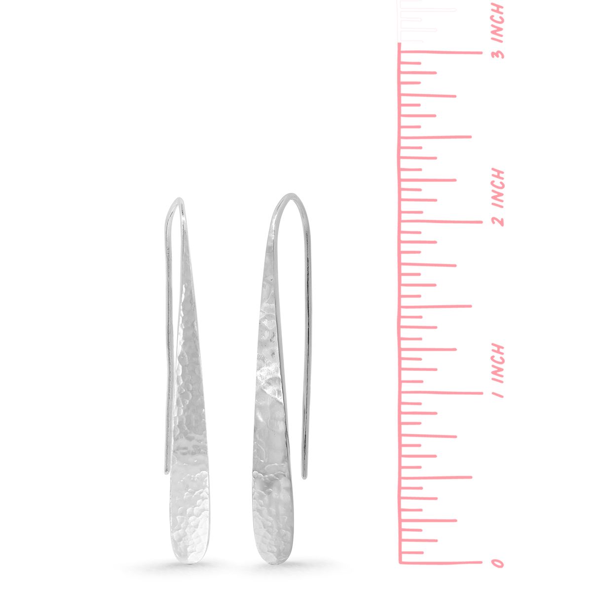 Sterling Silver Hammered Long Pull Through Hoop Earrings