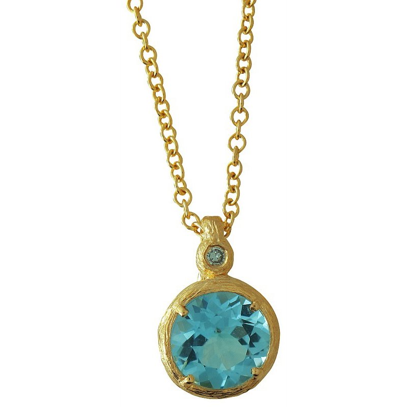 18K Yellow Gold Blue Topaz and Diamond Pendant by Cherie Dori