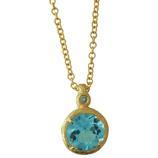 18K Yellow Gold Blue Topaz and Diamond Pendant by Cherie Dori