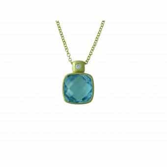 14K Yellow Gold Blue Topaz with Diamond Pendant by Cherie Dori