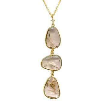 14K Yellow Gold Rutilated Quartz Necklace by Cherie Dori