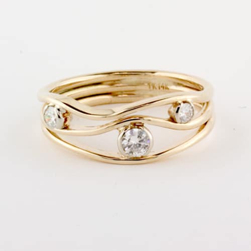 14K Gold River Stones Ring III with Diamonds by Tom Kruskal