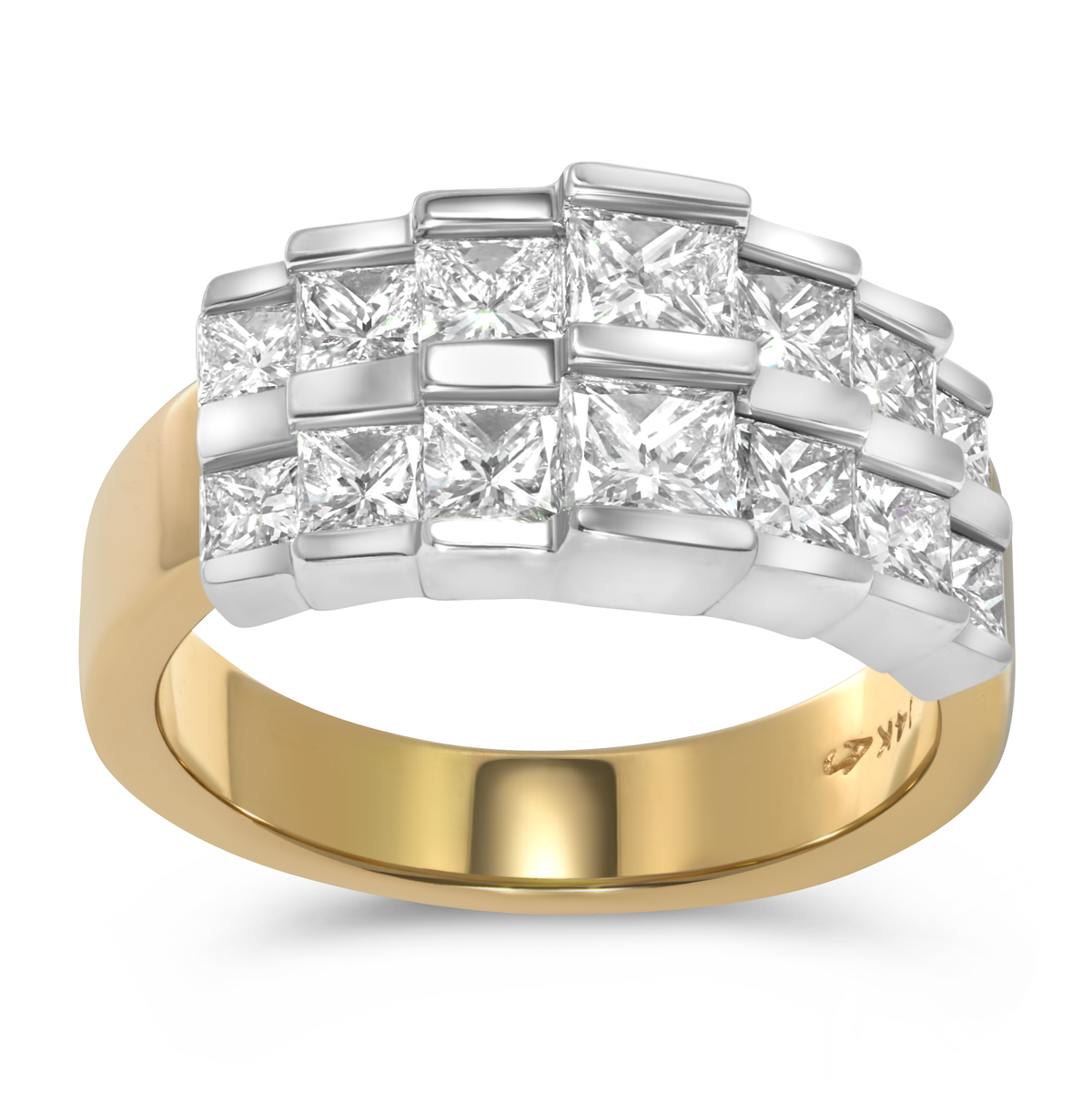 14K White & Yellow Gold Double Row Princess Cut Diamond Band
