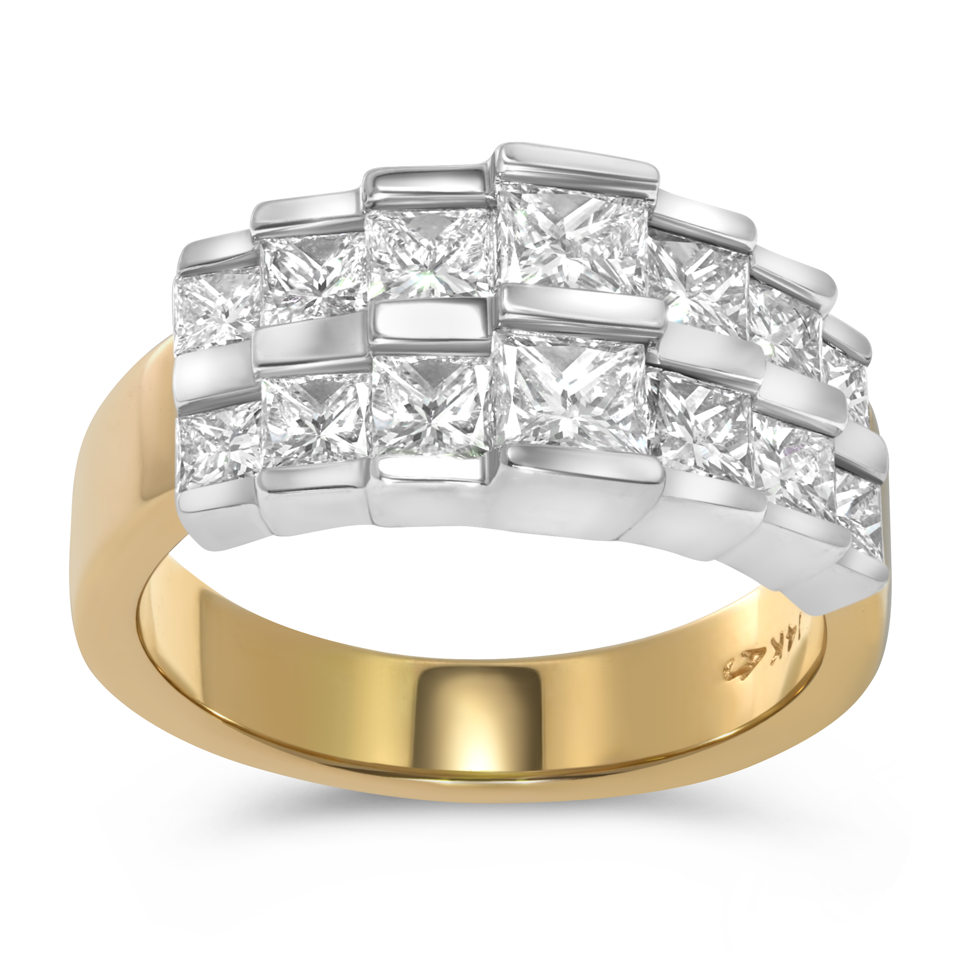 14K White & Yellow Gold Double Row Princess Cut Diamond Band