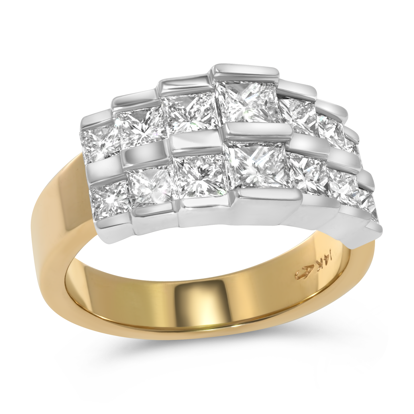 14K White & Yellow Gold Double Row Princess Cut Diamond Band