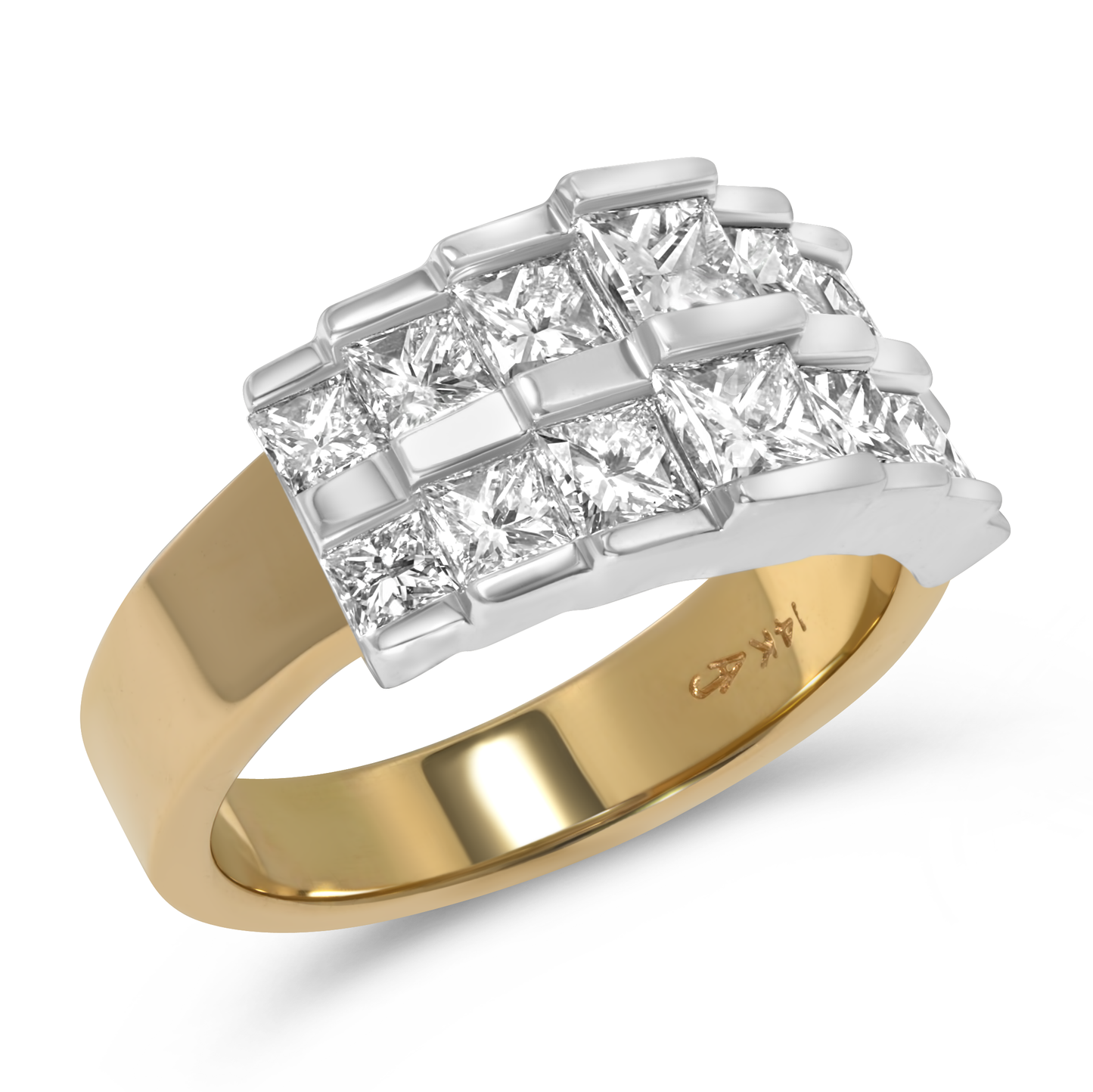 14K White & Yellow Gold Double Row Princess Cut Diamond Band
