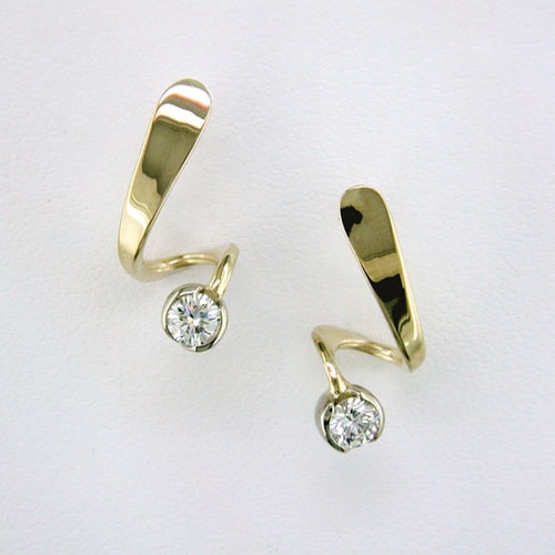 14K Yellow Gold Diamond Swirl Earrings by Tom Kruskal