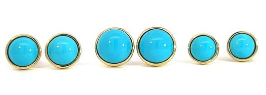 14K Yellow Gold Medium Turquoise Studs
