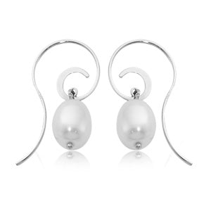 Sterling Silver Curved Wire Hook Pearl Earring