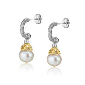 Sterling Silver & Gold Vermeil Half Hoop Pearl Dangle