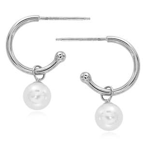 Sterling Silver 2.5x15mm Freshwater Pearl Hook Earrings Earrings by Carla & Nancy B.