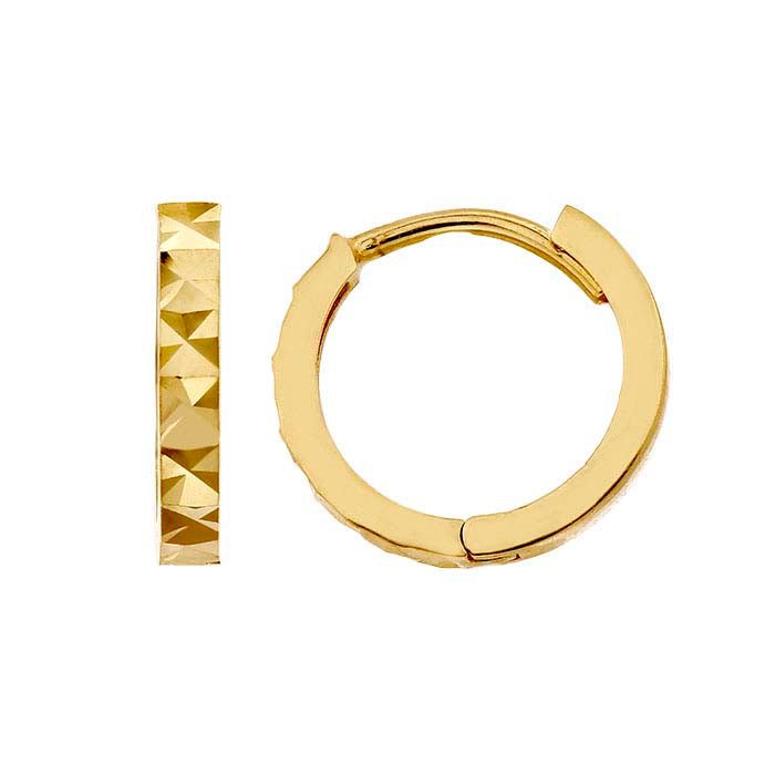 14K Yellow Gold Diamond-Cut Huggie Hoop Earrings