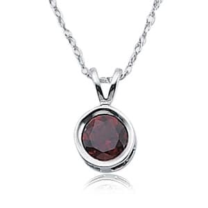 14K White Gold Round Garnet Pendant by Carla & Nancy B.