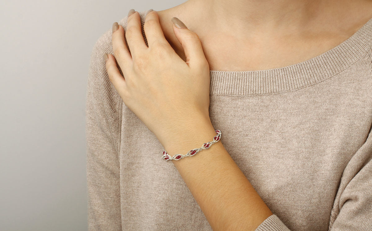 Sterling Silver 4mm Garnet Cage Bracelet 7-3/8 inch by Carla & Nancy B.