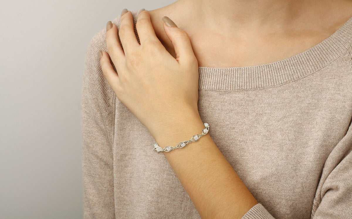 Sterling Silver 4mm Pearl Cage Bracelet 7-3/8 inch by Carla & Nancy B.