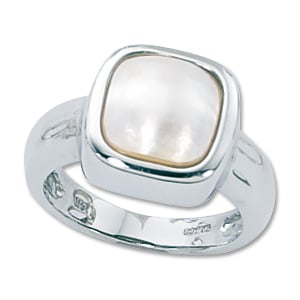 14K White Gold 9mm Cushion Mobe Pearl Ring by Carla & Nancy B.