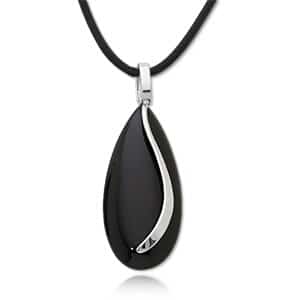 Sterling Silver 38mm Onyx Almond Sweep with Cord by Carla & Nancy B.