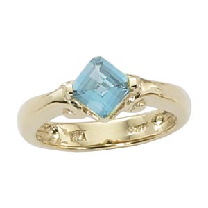 14K Yellow Gold 6mm Cushion Cut Blue Topaz Ring by Carla & Nancy B.