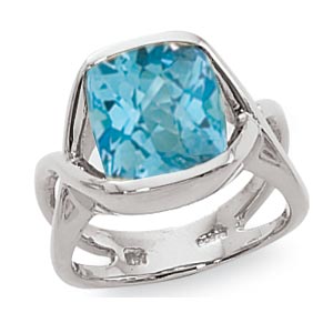 Sterling Silver 10mm Cushion Cut Blue Topaz Ring by Carla & Nancy B.