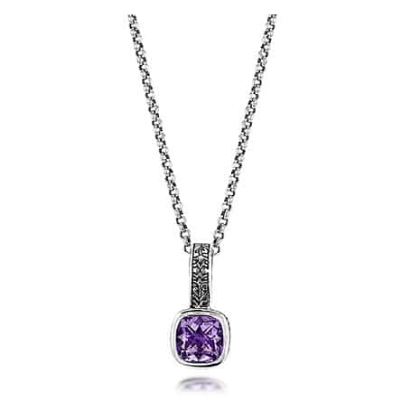 Sterling Silver Square Amethyst Faceted Pendant by Sara Blaine