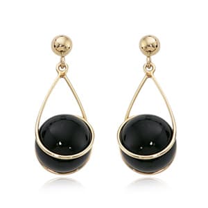 14K Yellow Gold Small Onyx Ball and Wire Earrings by Carla & Nancy B.