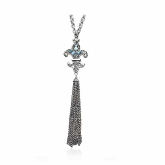 Sterling Silver Blue Topaz Fringed Pendant Necklace by Sara Blaine