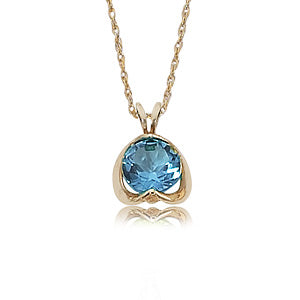 14K Yellow Gold 7mm Swiss Blue Topaz Pendant