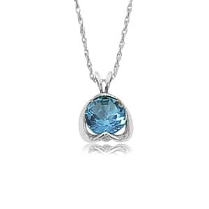 14K White Gold 7mm Round Blue Topaz Pendant by Carla & Nancy B.