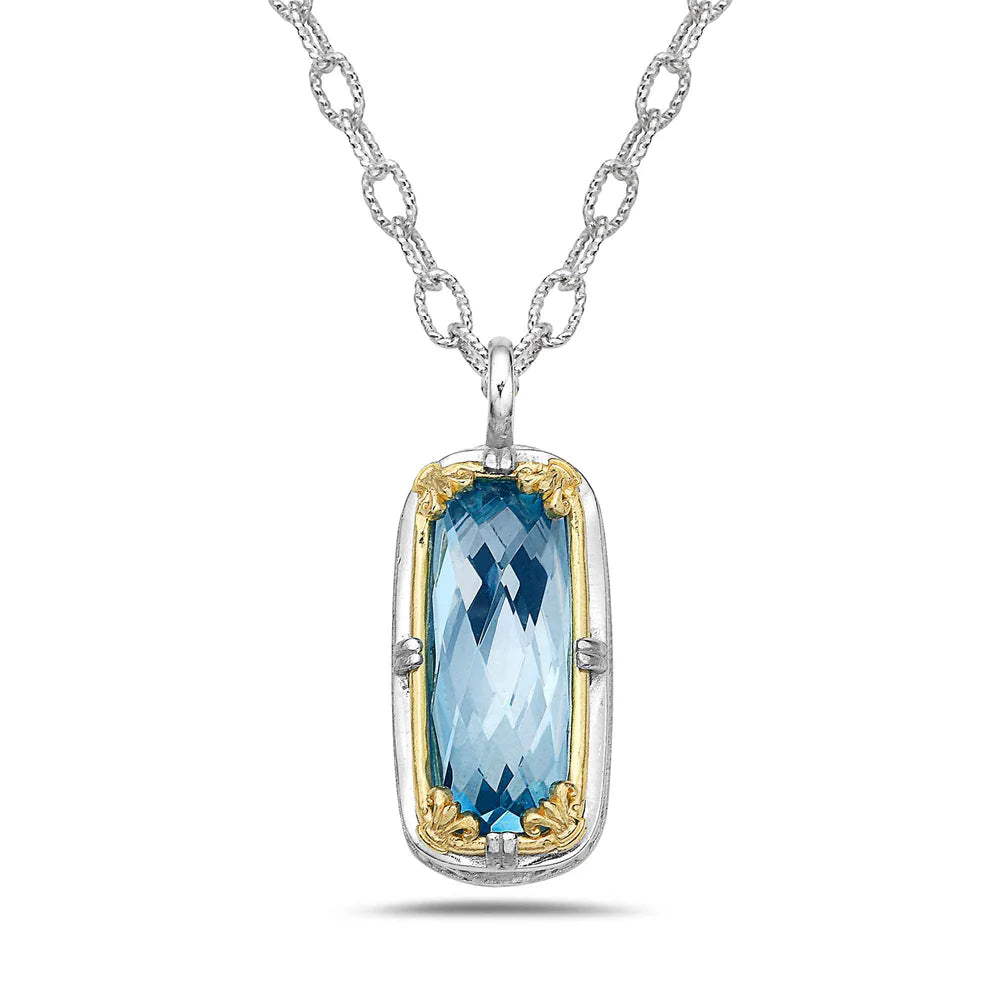 Sterling Silver and Gold Vermeil Custom Blue Topaz Necklace