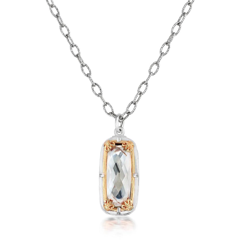 Sterling Silver and 18K Gold Vermeil Rectangular Rock Crystal Necklace by Anatoli