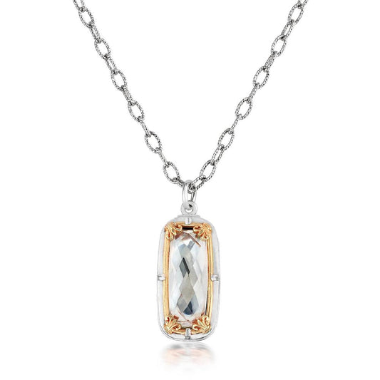 Sterling Silver and 18K Gold Vermeil Rectangular Rock Crystal Necklace by Anatoli