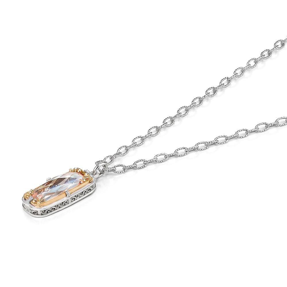 Sterling Silver and 18K Gold Vermeil Rectangular Rock Crystal Necklace by Anatoli