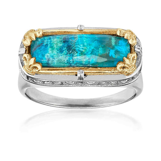 Sterling Silver and 18K Gold Vermeil East West Chrysocolla Ring by Anatoli
