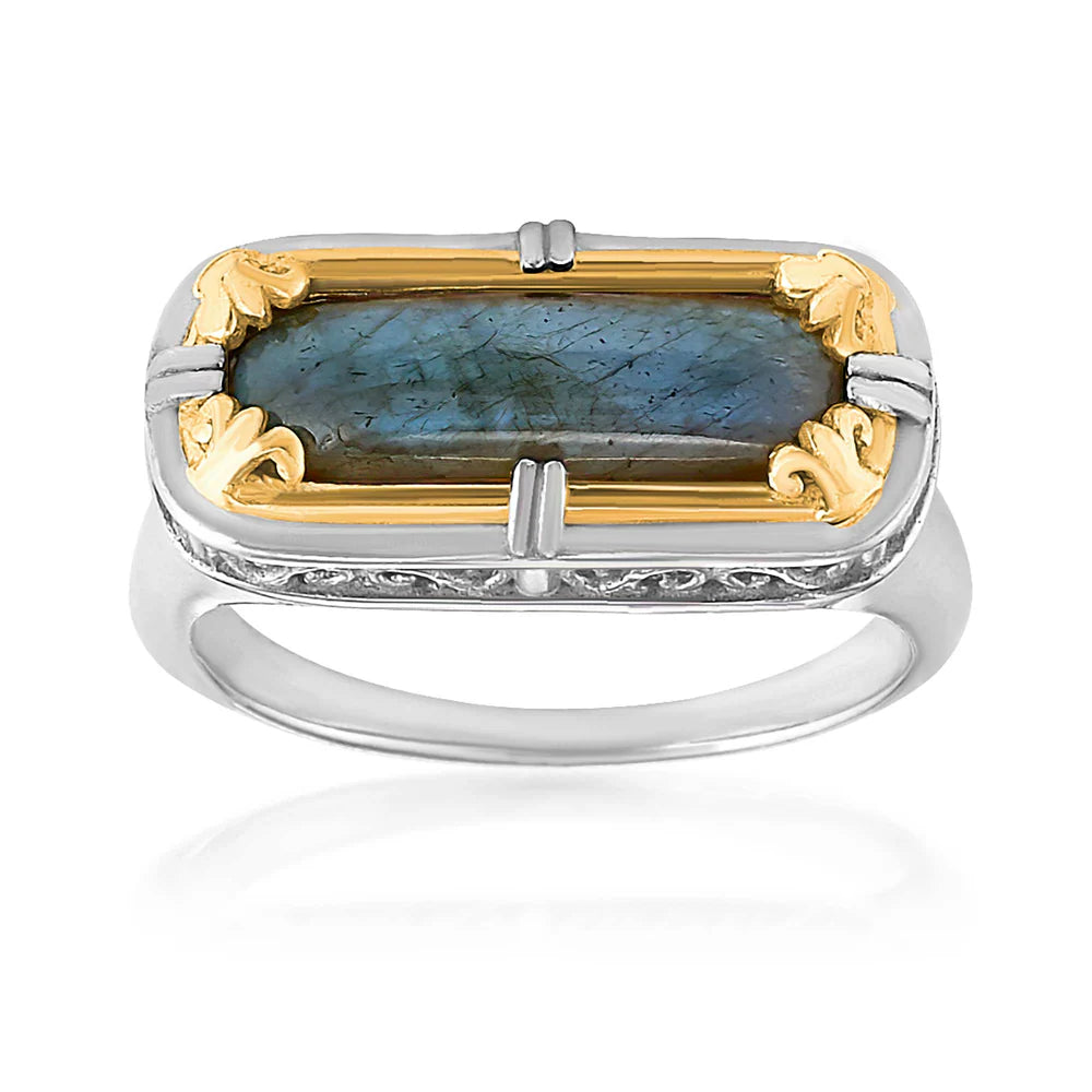 East-West Labradorite Ring with 18k Gold Vermeil