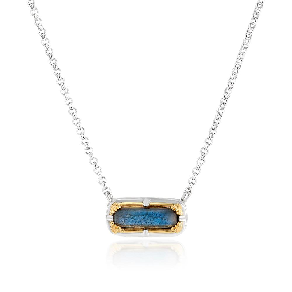 Sterling Silver and 18K Gold Vermeil East-West Labradorite Necklace by Anatoli