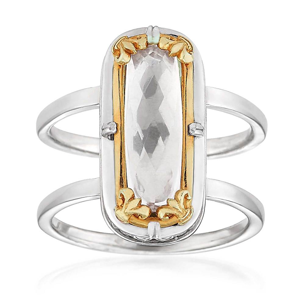 Sterling Silver and 18K Gold Vermeil Double Band Rock Crystal Ring ...