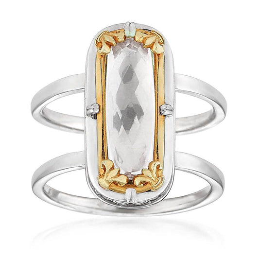 Sterling Silver and 18K Gold Vermeil Double Band Rock Crystal Ring by Anatoli