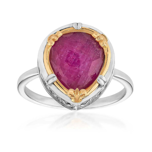 Sterling Silver and 18K Gold Vermeil Teardrop Ruby Doublet Ring