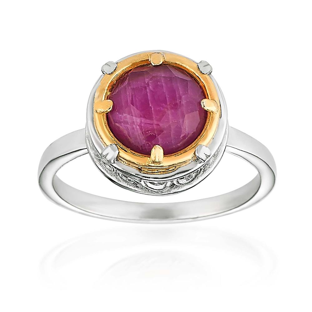 Sterling Silver and 18K Gold Vermeil Ruby Doublet Ring by Anatoli